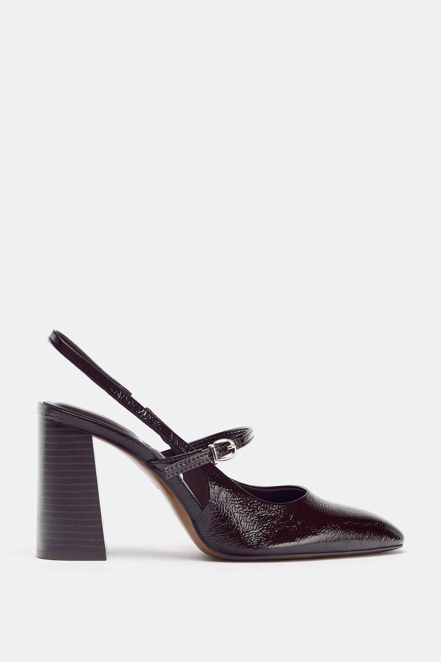 Faux patent slingback heels