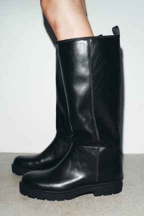 Topstitched Leather Boots