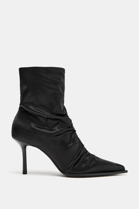 RUCHED HEELED ANKLE BOOTS