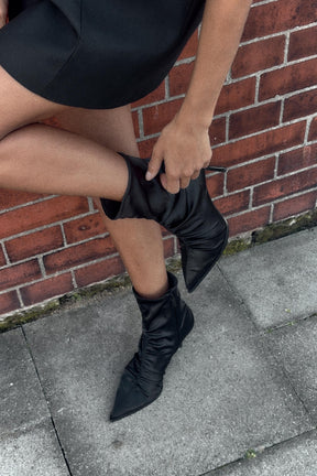 RUCHED HEELED ANKLE BOOTS