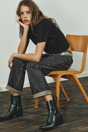 Leather Cowboy Ankle Boots