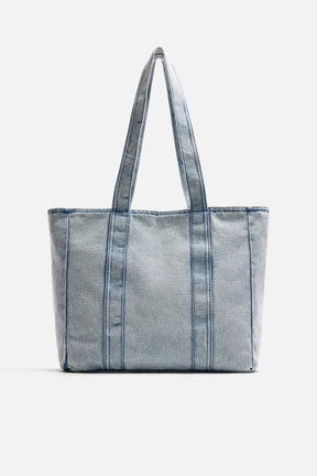 WASHED-EFFECT DENIM TOTE BAG - Image 3