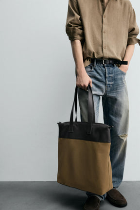 SHOPPER BAG WITH LEATHER DETAILS - Image 3