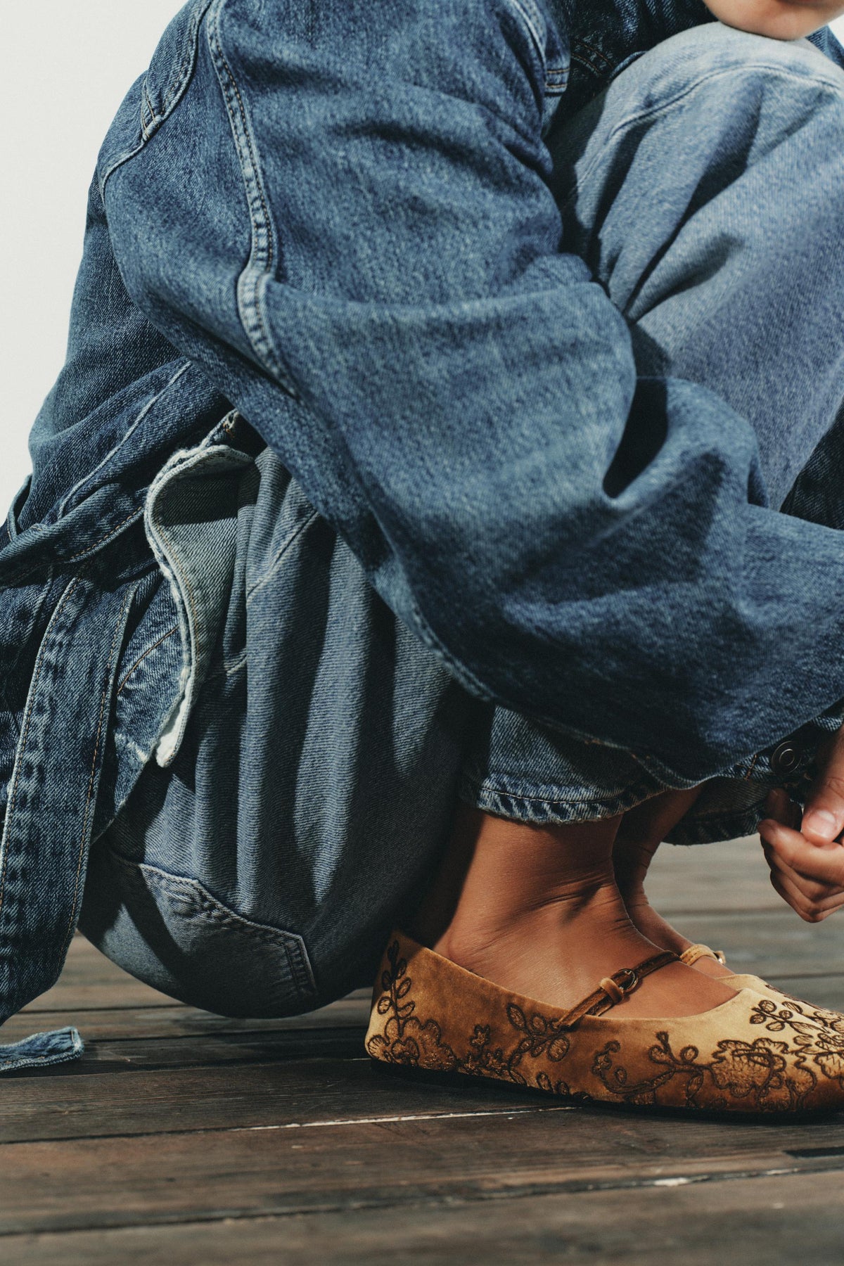 Embroidered Velvet Ballerinas