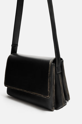 DISTRESSED-EFFECT FLAP CROSSBODY BAG