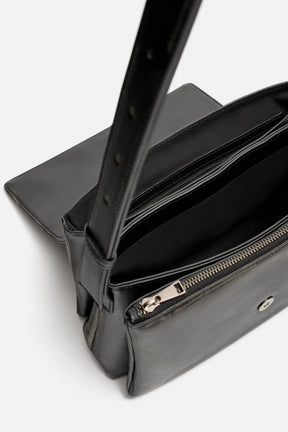 DISTRESSED-EFFECT FLAP CROSSBODY BAG