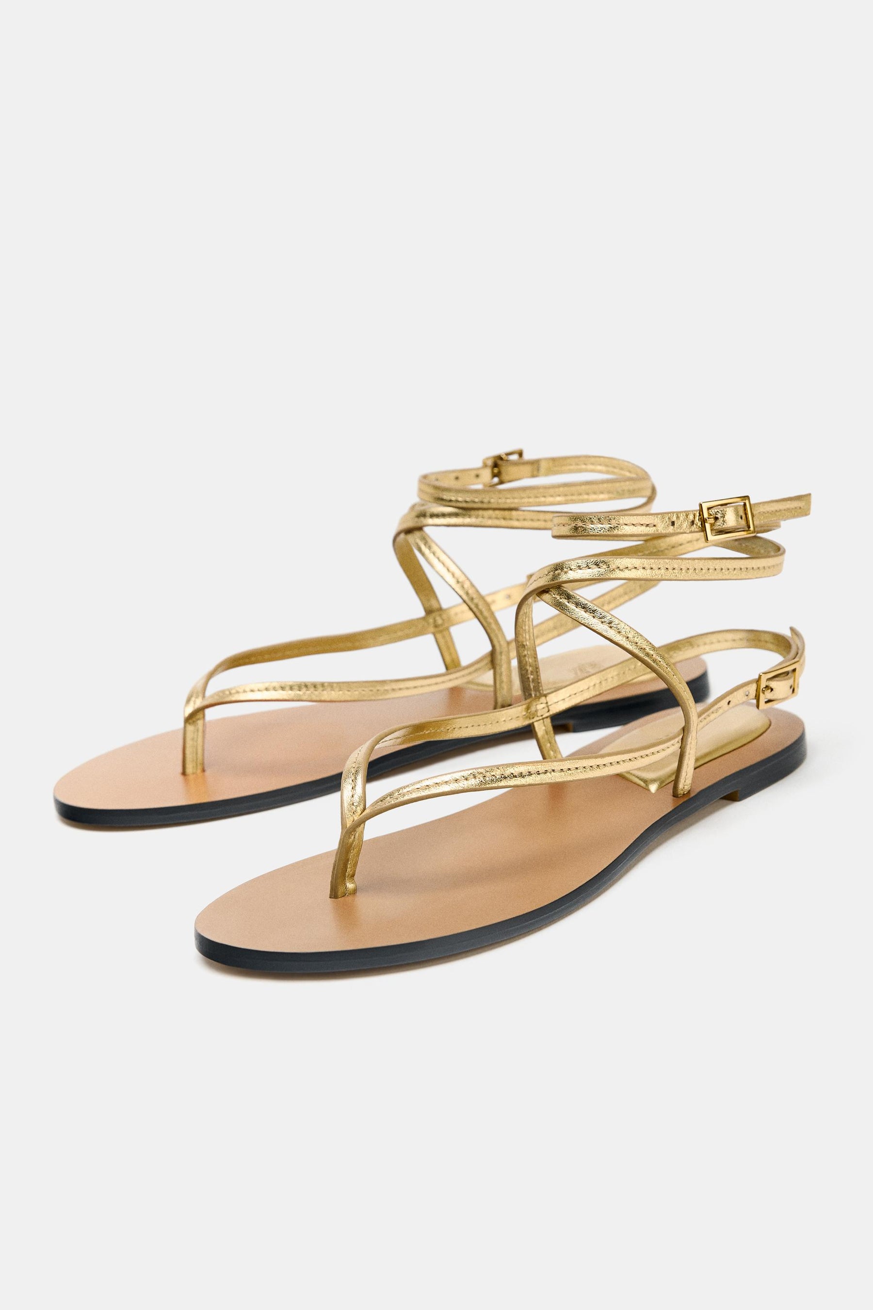 Leather Strappy Metallic Sandals