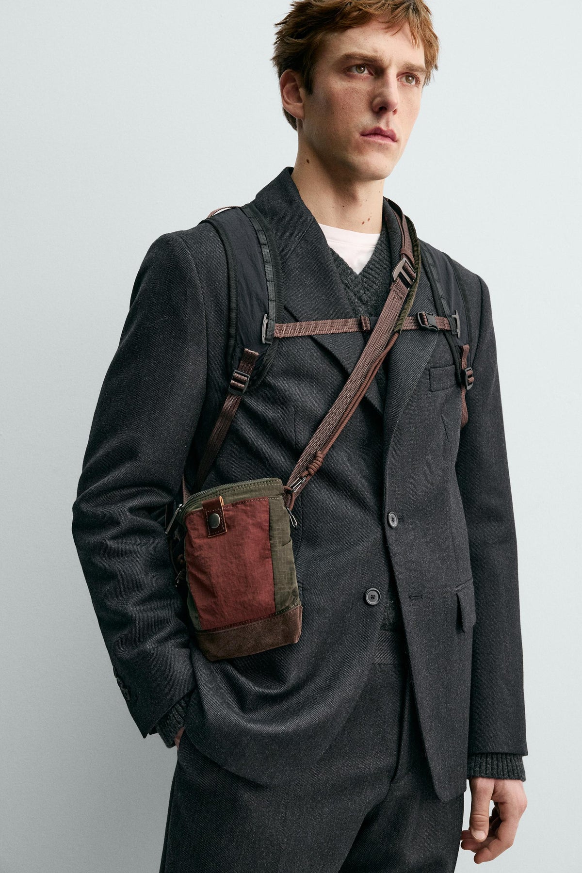 TECHNICAL CROSSBODY BAG WITH LEATHER DETAILS