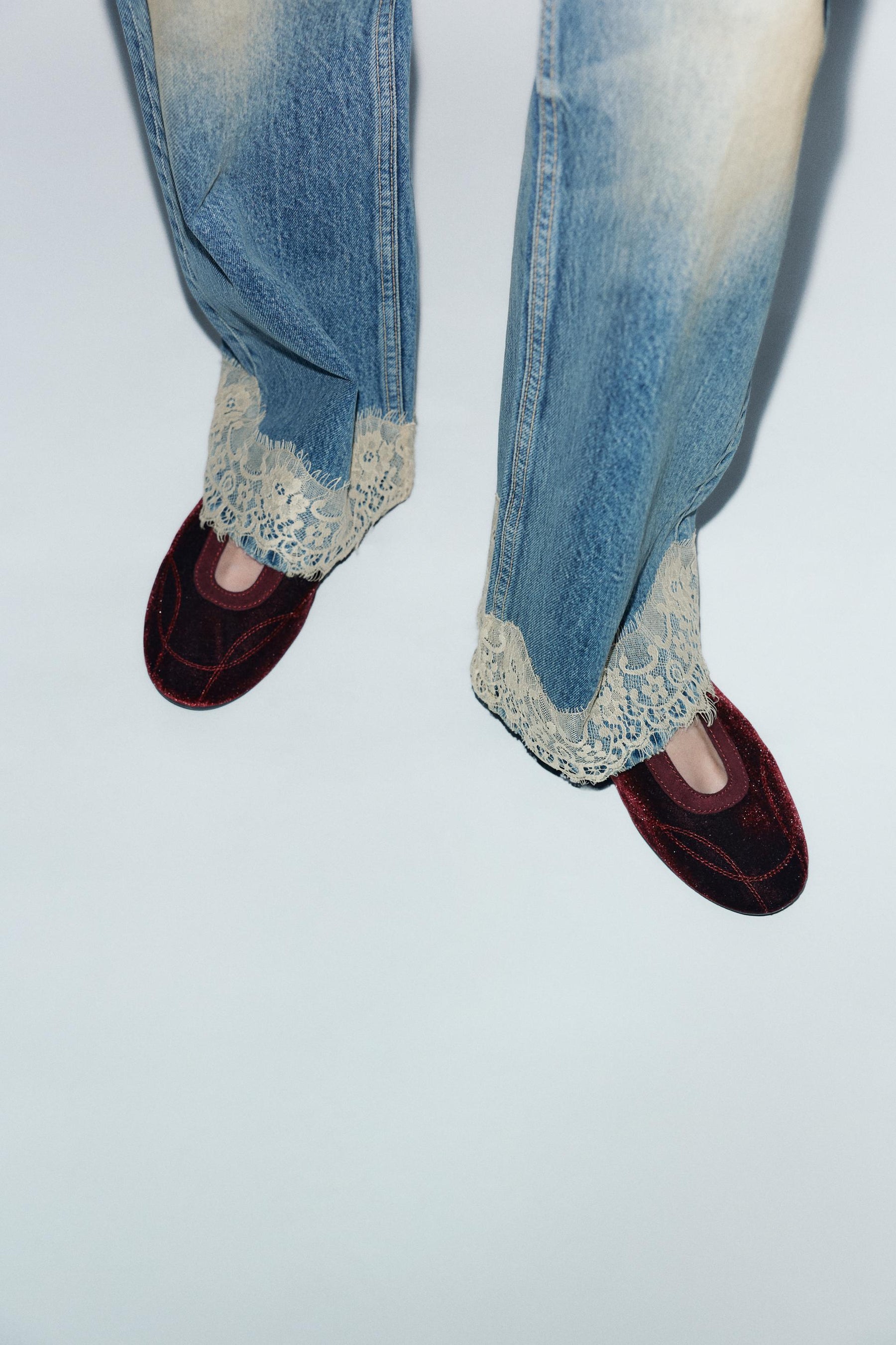Topstitched Velvet Ballet Flats