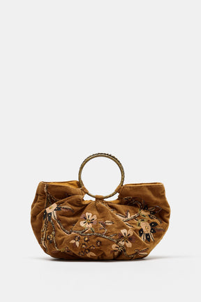 EMBROIDERED CORDUROY BUCKET BAG