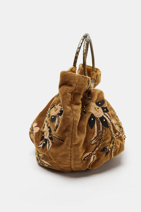 EMBROIDERED CORDUROY BUCKET BAG