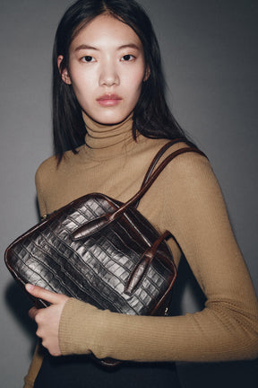 Embossed Leather Bowling Bag