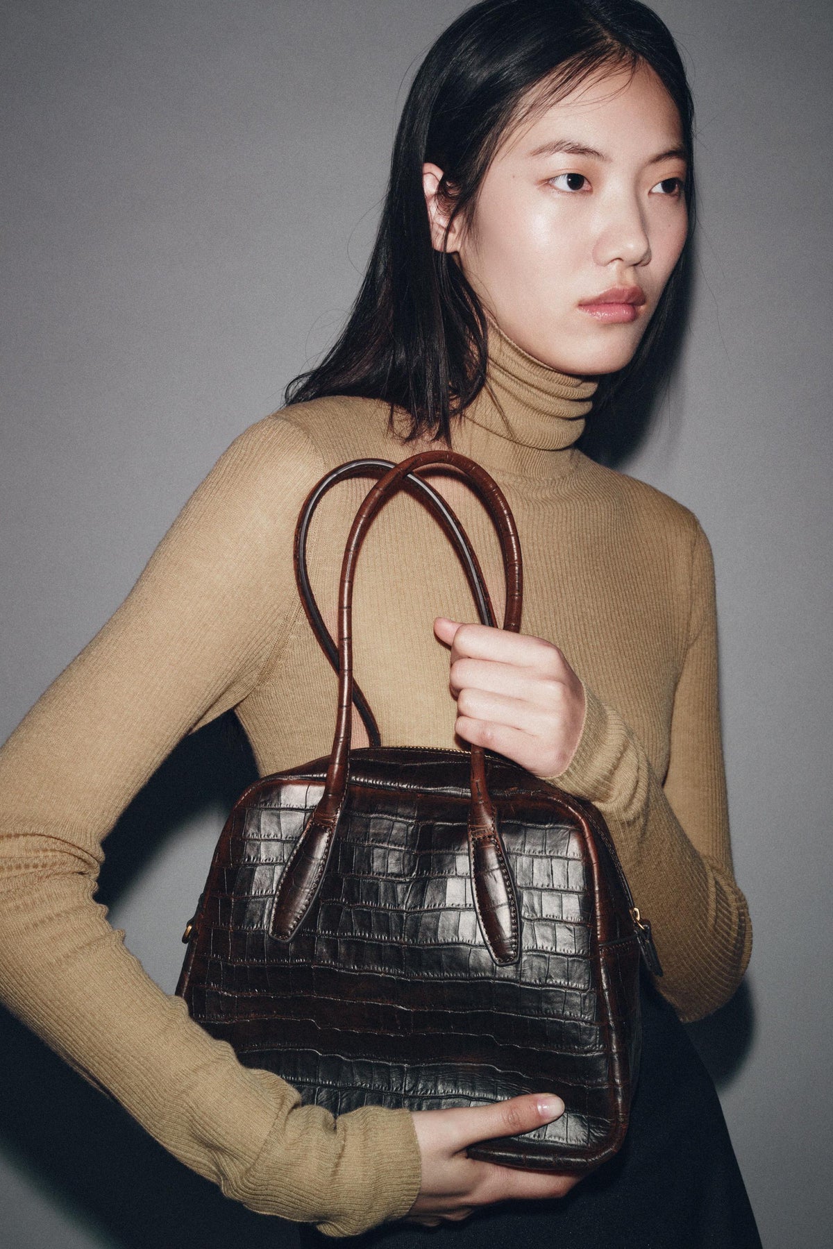 Embossed Leather Bowling Bag