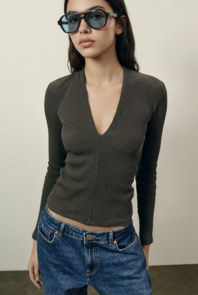 V-Neck Rib Top