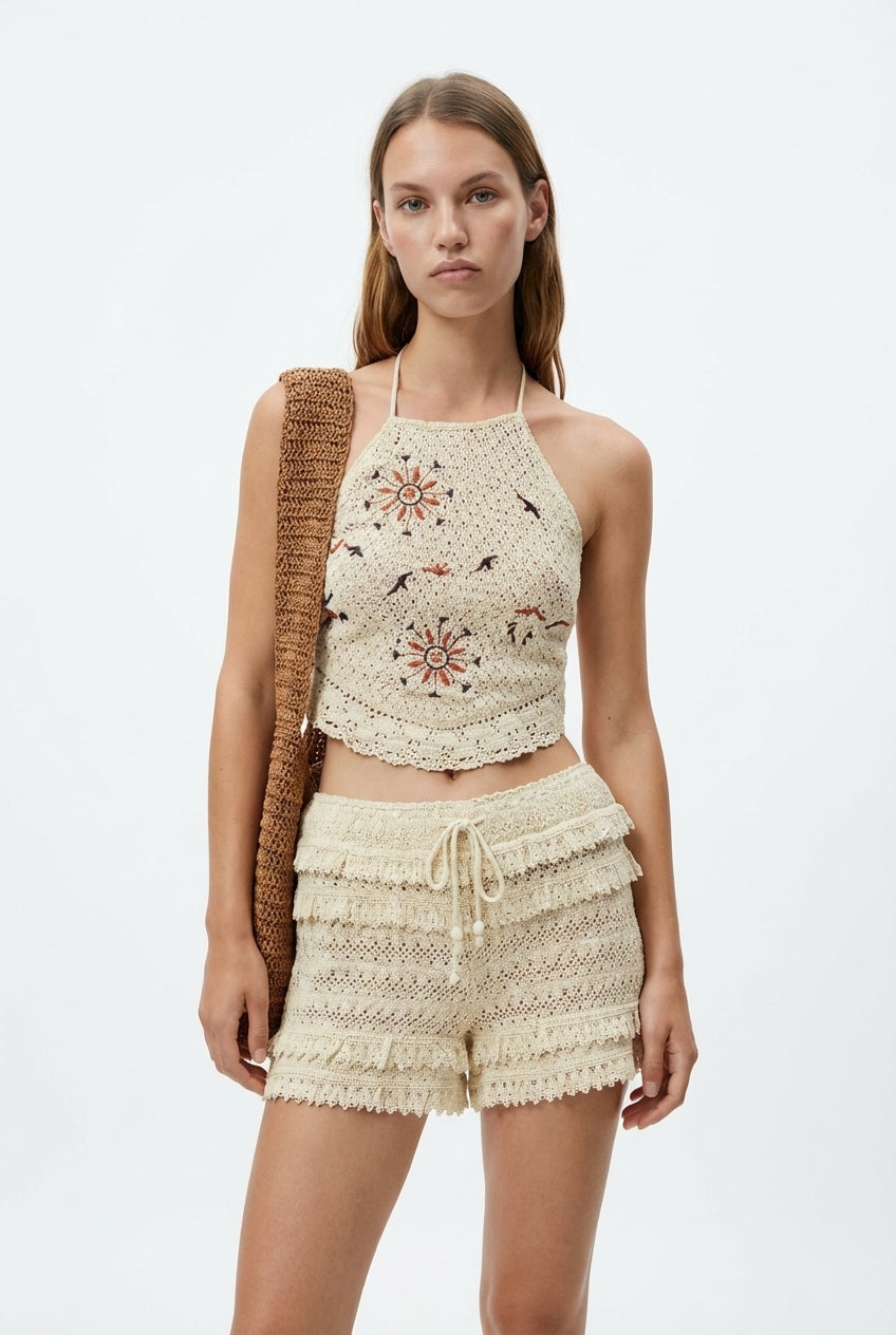 RUFFLED CROCHET SHORTS