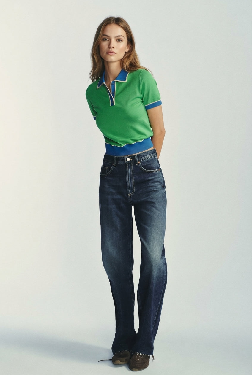 Contrast Knit Polo Shirt