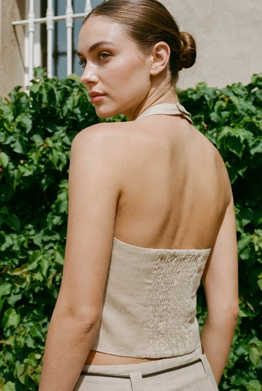 LINEN HALTER TOP