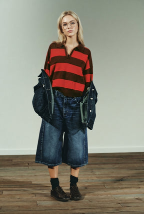 Striped Knit Polo Shirt