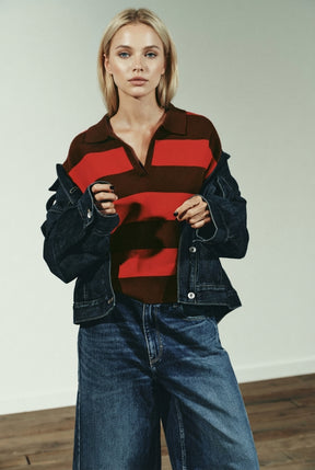 Striped Knit Polo Shirt