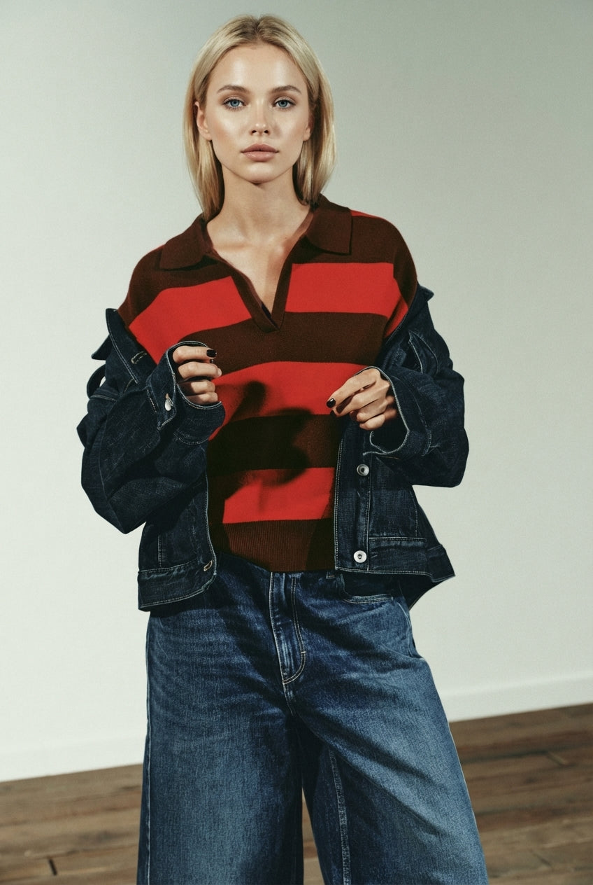 Striped Knit Polo Shirt