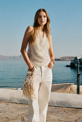 Sequinned Halter Top