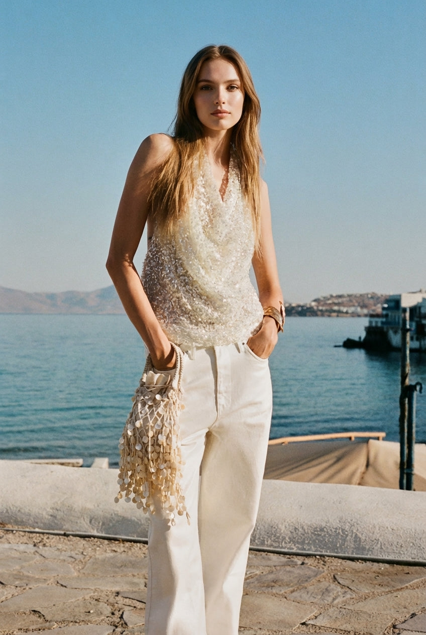 Sequinned Halter Top