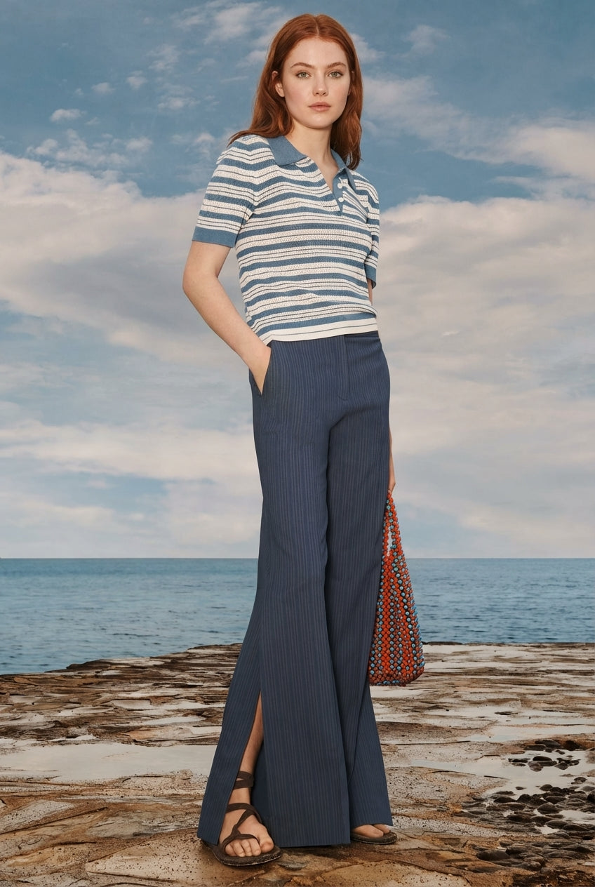 Striped Knit Polo Shirt