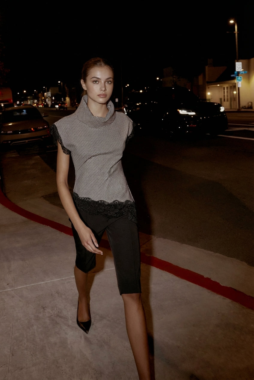 Houndstooth Lace Blouse