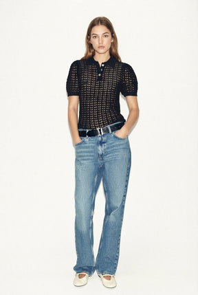 Pointelle knit polo shirt
