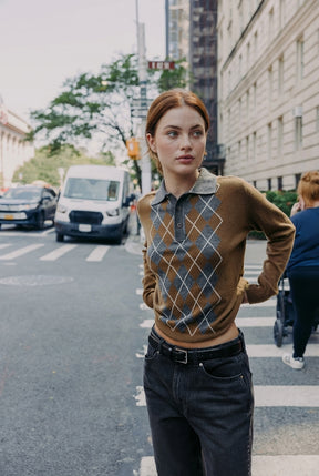 Argyle Knit Polo Shirt