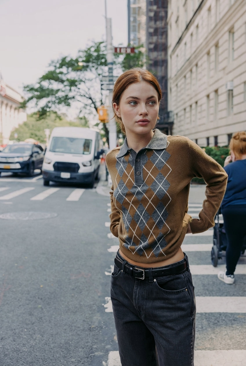 Argyle Knit Polo Shirt