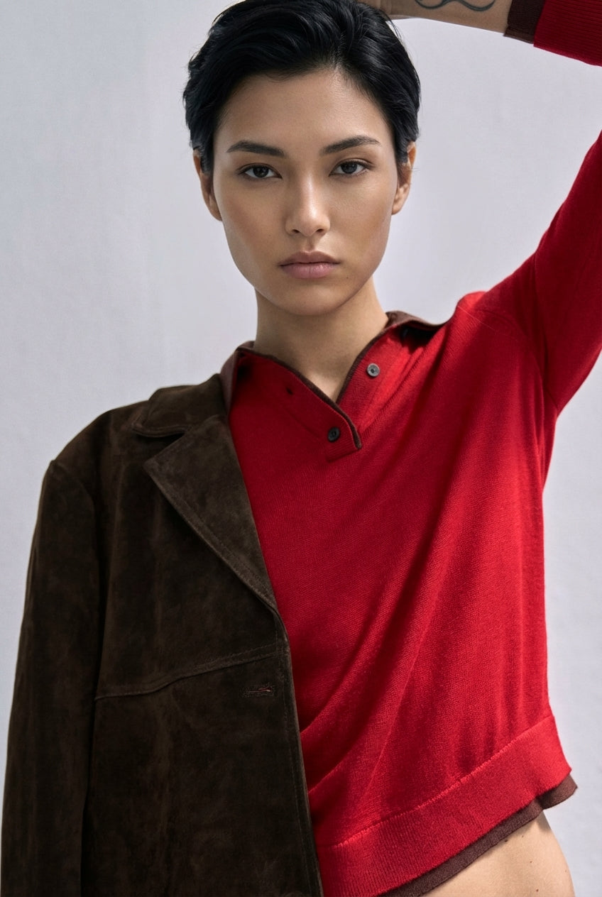 Contrast Knit Polo Shirt