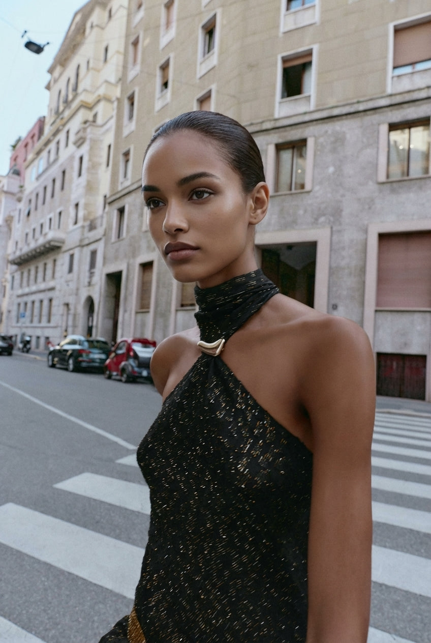 Metallic Thread Halter Top