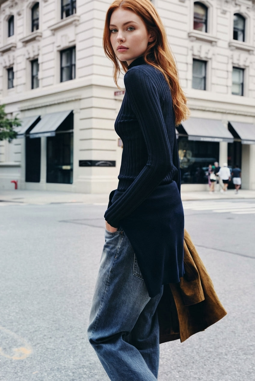 Ribbed Knit Polo Shirt